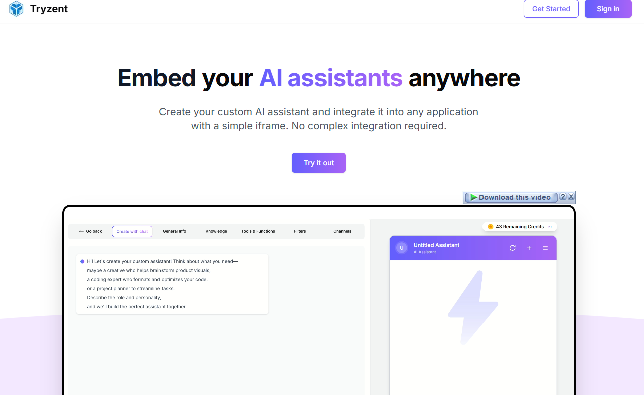 Tryzentt – No/Low Code Chatbot Builder